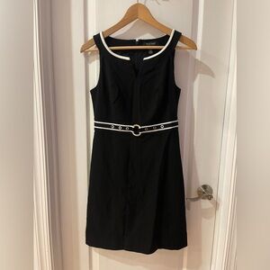 White House Black Market Black Dress White Piping Neckline & Waist size 2